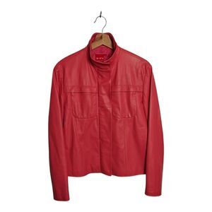 Elegant Pink Leather Biker Jacket for Women Size S